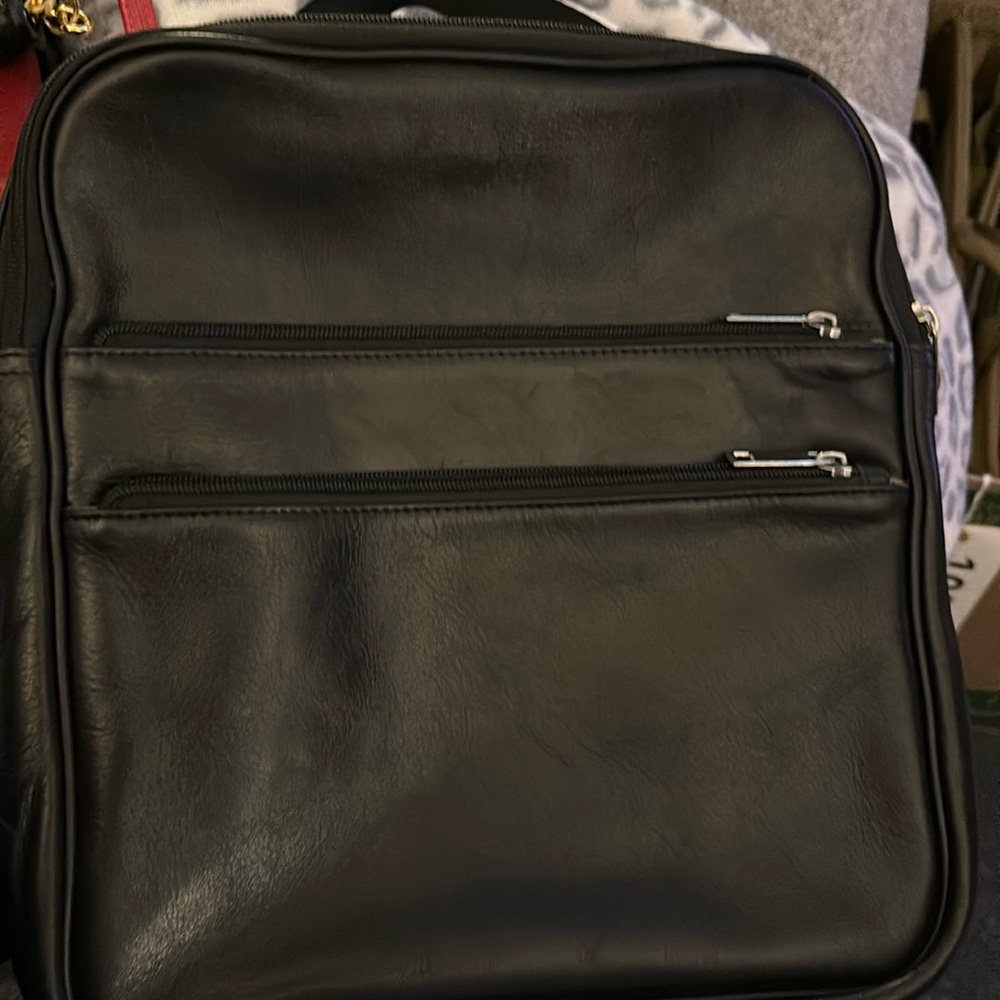 Vtg Brookstone Black Genuine Soft Leather Attache Satchel Brief Case With strap